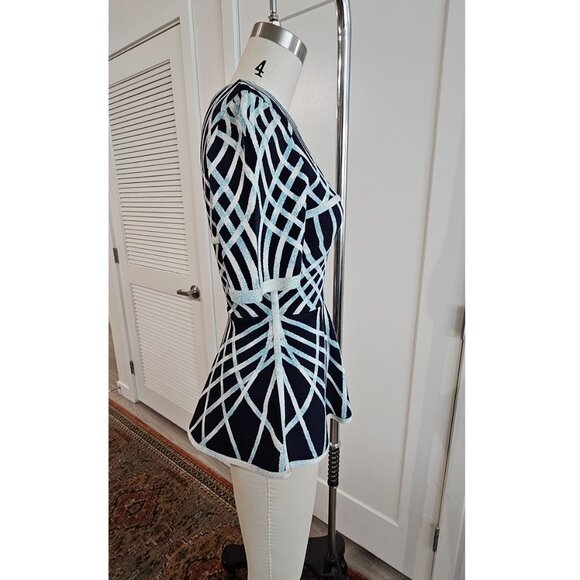 Herve Leger by BCBG Max Azria Navy and White Peplum Blouse in size S - Picture 2 of 5